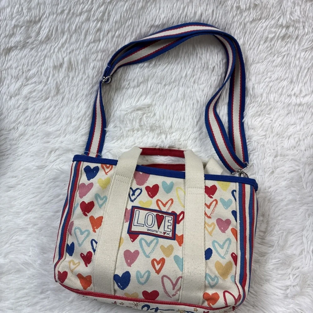 Brighton Red White & You Mini Tote Hearts LOVE Patch Crossbody Canvas Bag